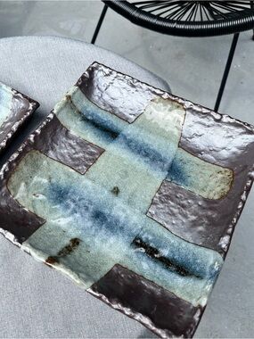 Pair Vintage Japanese-Style Pottery Square Plates – Mashiko Mingei Wabi-Sabi